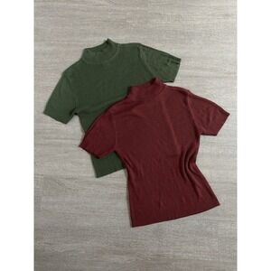 Vintage Crystal Kobe Ribbed Mock Neck Short Sleeve Tops